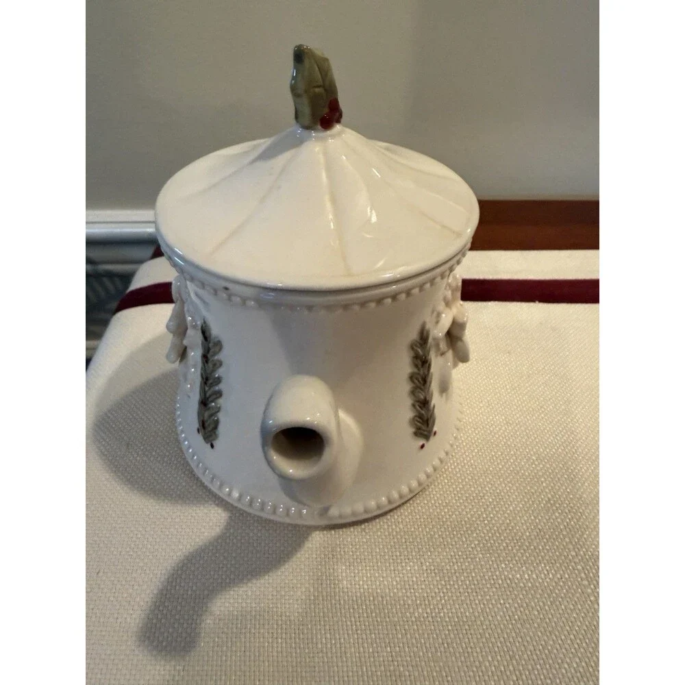 Teapot Holiday Garland Floral with Lid Christmas Winter Holiday Ceramic